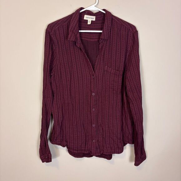 Cloth & Stone Maroon with Black Patterned Collared Button Down Shirt XL - Picture 1 of 6